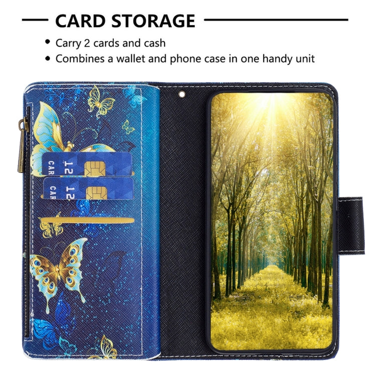 For Samsung Galaxy S25+ 5G Colored Drawing Pattern Zipper Leather Phone Case(Gold Butterfly) - Galaxy S25+ 5G Cases by PMC Jewellery | Online Shopping South Africa | PMC Jewellery | Buy Now Pay Later Mobicred