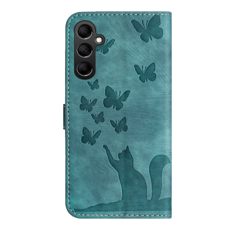 For Samsung Galaxy S25 5G Butterfly Cat Embossing Flip Leather Phone Case(Wathet) - Galaxy S25 5G Cases by PMC Jewellery | Online Shopping South Africa | PMC Jewellery | Buy Now Pay Later Mobicred