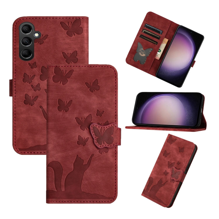 For Samsung Galaxy S25+ 5G Butterfly Cat Embossing Flip Leather Phone Case(Red) - Galaxy S25+ 5G Cases by PMC Jewellery | Online Shopping South Africa | PMC Jewellery | Buy Now Pay Later Mobicred