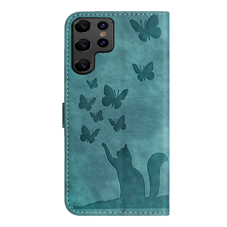 For Samsung Galaxy S25 Ultra 5G Butterfly Cat Embossing Flip Leather Phone Case(Wathet) - Galaxy S25 Ultra 5G Cases by PMC Jewellery | Online Shopping South Africa | PMC Jewellery | Buy Now Pay Later Mobicred