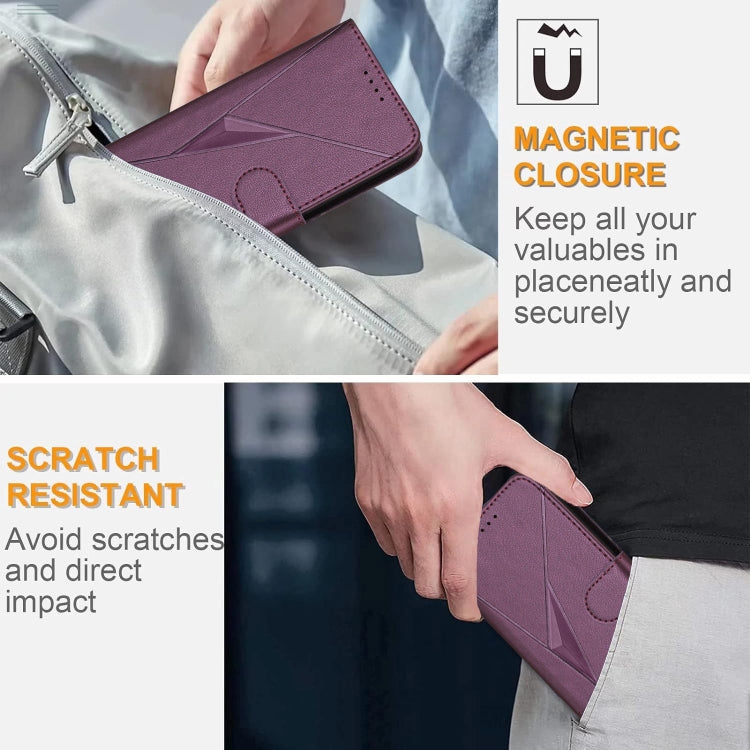For Motorola Moto G Play 4G 2024 Triangle Pattern Buckle Clasp Leather Phone Case(Dark Purple) - Motorola Cases by PMC Jewellery | Online Shopping South Africa | PMC Jewellery | Buy Now Pay Later Mobicred
