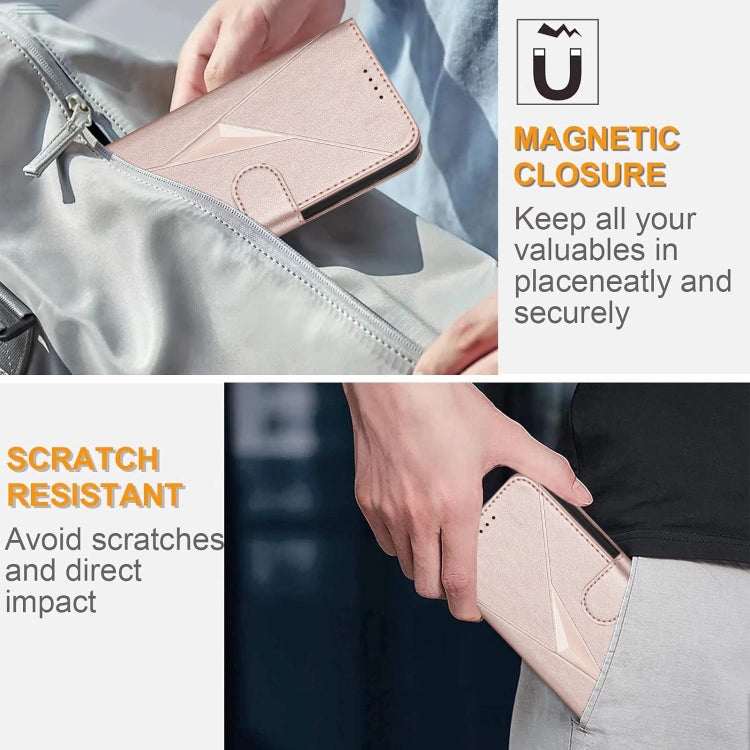 For Motorola Moto G Play 4G 2024 Triangle Pattern Buckle Clasp Leather Phone Case(Rose Gold) - free shipping - PMC Jewellery - Order now!