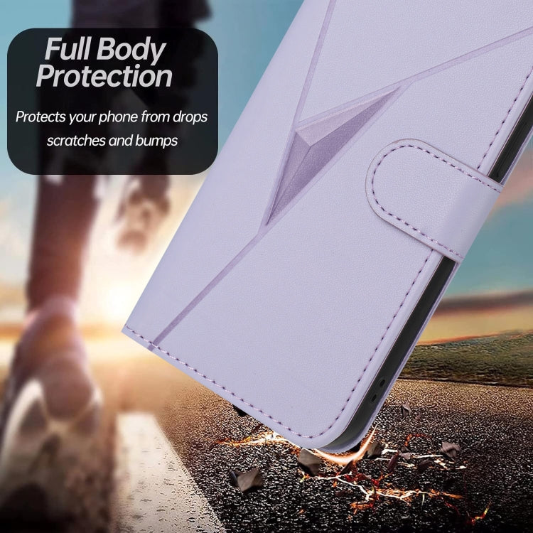 For Motorola Moto G Power 2024 Triangle Pattern Buckle Clasp Leather Phone Case(Light Purple) - Motorola Cases by PMC Jewellery | Online Shopping South Africa | PMC Jewellery | Buy Now Pay Later Mobicred