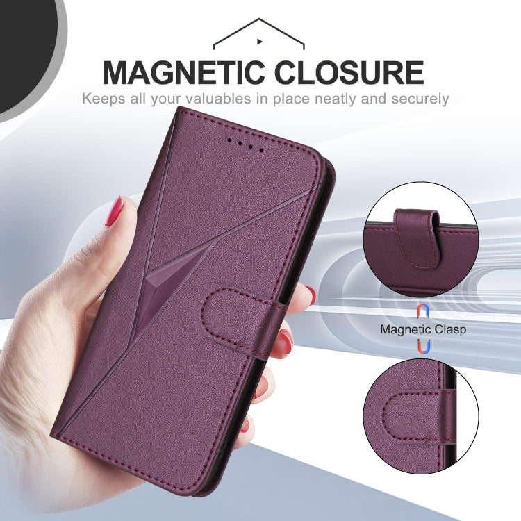 For Motorola Moto G Stylus 2024 Triangle Pattern Buckle Clasp Leather Phone Case(Dark Purple) - free shipping - PMC Jewellery - Order now!
