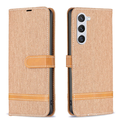 For Samsung Galaxy S25 5G Color Block Denim Texture Leather Phone Case(Brown) - Galaxy S25 5G Cases by PMC Jewellery | Online Shopping South Africa | PMC Jewellery | Buy Now Pay Later Mobicred