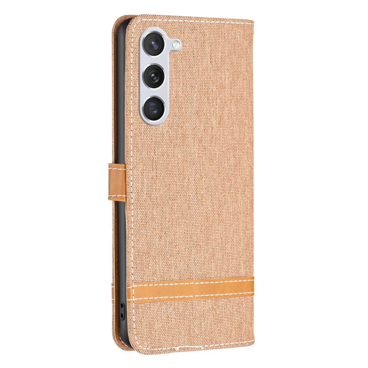 For Samsung Galaxy S25 5G Color Block Denim Texture Leather Phone Case(Brown) - Galaxy S25 5G Cases by PMC Jewellery | Online Shopping South Africa | PMC Jewellery | Buy Now Pay Later Mobicred