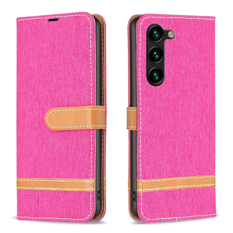 For Samsung Galaxy S25+ 5G Color Block Denim Texture Leather Phone Case(Rose Red) - Galaxy S25+ 5G Cases by PMC Jewellery | Online Shopping South Africa | PMC Jewellery | Buy Now Pay Later Mobicred