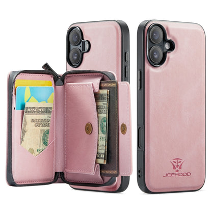 For iPhone 16 Plus JEEHOOD J02 Magnetic Zipper Horizontal Flip Leather Phone Case(Pink) - iPhone 16 Plus Cases by JEEHOOD | Online Shopping South Africa | PMC Jewellery | Buy Now Pay Later Mobicred