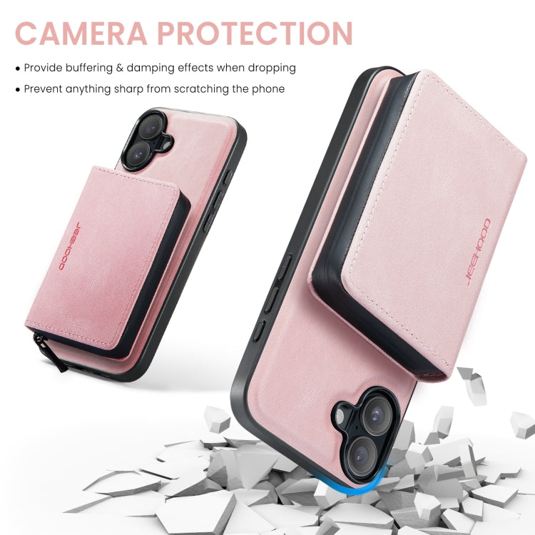 For iPhone 16 Plus JEEHOOD J02 Magnetic Zipper Horizontal Flip Leather Phone Case(Pink) - iPhone 16 Plus Cases by JEEHOOD | Online Shopping South Africa | PMC Jewellery | Buy Now Pay Later Mobicred