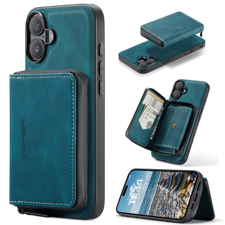 For iPhone 16 JEEHOOD J02 Magnetic Zipper Horizontal Flip Leather Phone Case(Blue) - free shipping - PMC Jewellery - Order now!