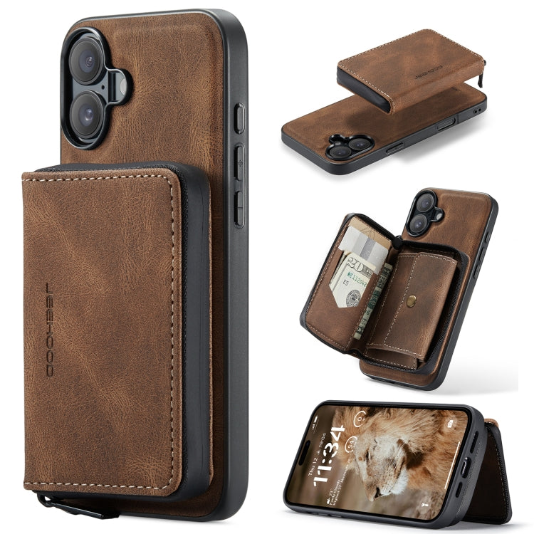 For iPhone 16 JEEHOOD J02 Magnetic Zipper Horizontal Flip Leather Phone Case(Brown) - free shipping - PMC Jewellery - Order now!