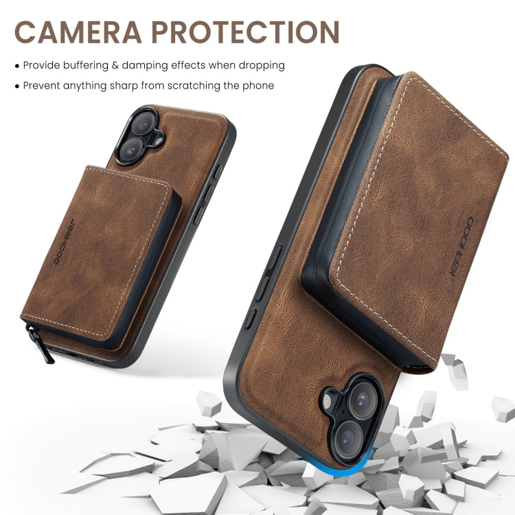 For iPhone 16 JEEHOOD J02 Magnetic Zipper Horizontal Flip Leather Phone Case(Brown) - free shipping - PMC Jewellery - Order now!