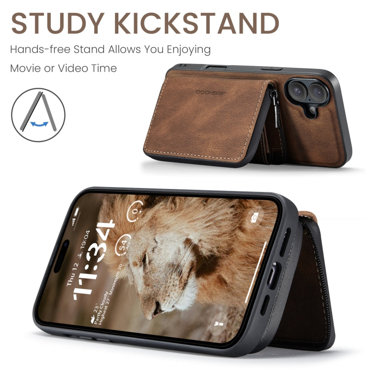 For iPhone 16 JEEHOOD J02 Magnetic Zipper Horizontal Flip Leather Phone Case(Brown) - free shipping - PMC Jewellery - Order now!