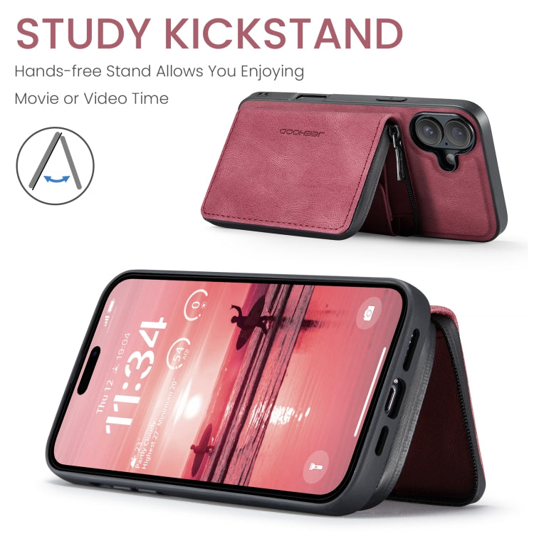 For iPhone 16 JEEHOOD J02 Magnetic Zipper Horizontal Flip Leather Phone Case(Red) - free shipping - PMC Jewellery - Order now!