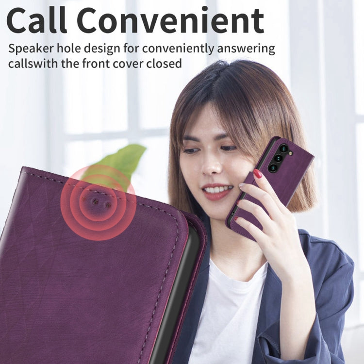 For Samsung Galaxy S25 5G Plaid Embossed Leather Phone Case(Purple) - Galaxy S25 5G Cases by PMC Jewellery | Online Shopping South Africa | PMC Jewellery | Buy Now Pay Later Mobicred