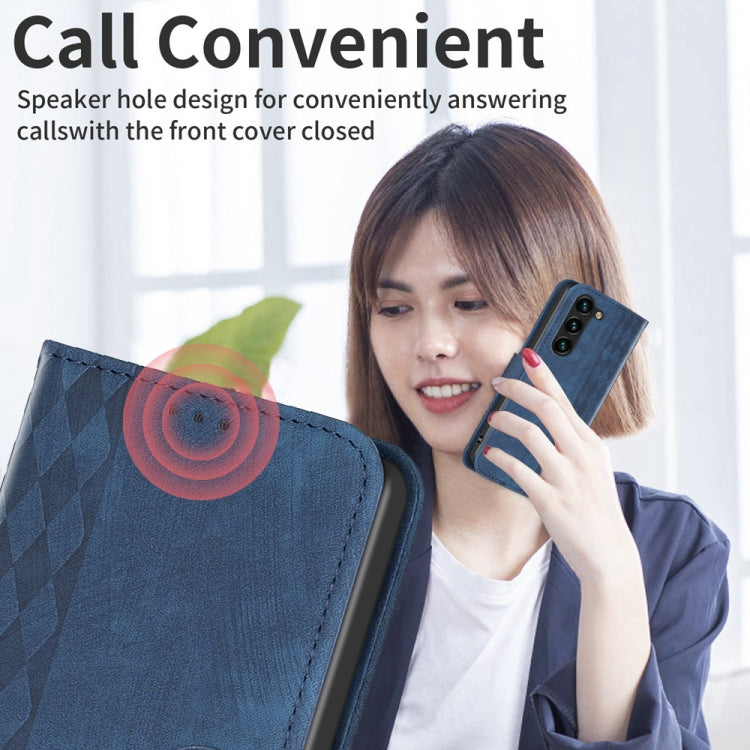 For Samsung Galaxy S25+ 5G Plaid Embossed Leather Phone Case(Blue) - Galaxy S25+ 5G Cases by PMC Jewellery | Online Shopping South Africa | PMC Jewellery | Buy Now Pay Later Mobicred