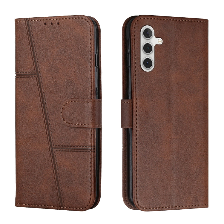 For Samsung Galaxy S25 / S24 5G Stitching Calf Texture Buckle Leather Phone Case(Brown) - Galaxy S25 5G Cases by PMC Jewellery | Online Shopping South Africa | PMC Jewellery | Buy Now Pay Later Mobicred