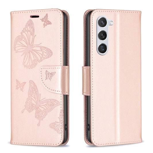 For Samsung Galaxy S25 5G Embossing Two Butterflies Pattern Leather Phone Case(Rose Gold) - Galaxy S25 5G Cases by PMC Jewellery | Online Shopping South Africa | PMC Jewellery | Buy Now Pay Later Mobicred