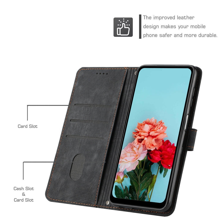 For Samsung Galaxy S25 / S24 5G Skin Feel Stripe Pattern Leather Phone Case with Long Lanyard(Black) - Galaxy S25 5G Cases by PMC Jewellery | Online Shopping South Africa | PMC Jewellery | Buy Now Pay Later Mobicred