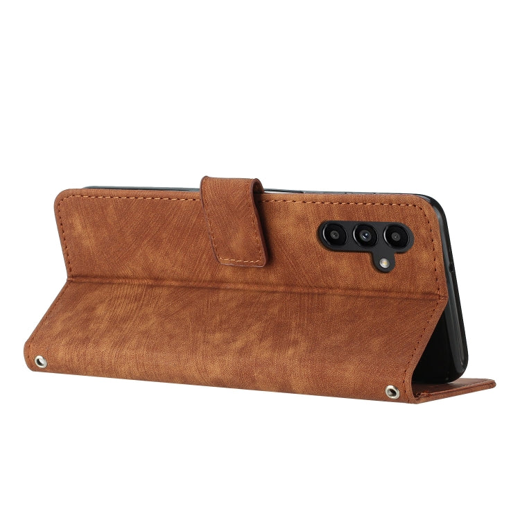 For Samsung Galaxy S25+ / S24+ 5G Skin Feel Stripe Pattern Leather Phone Case with Long Lanyard(Brown) - Galaxy S25+ 5G Cases by PMC Jewellery | Online Shopping South Africa | PMC Jewellery | Buy Now Pay Later Mobicred