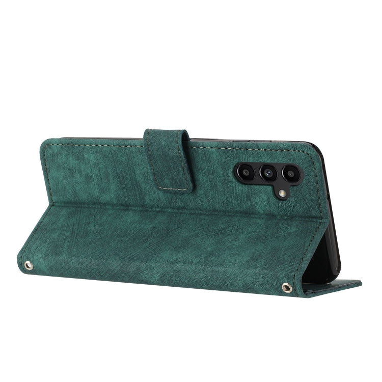 For Samsung Galaxy S25+ / S24+ 5G Skin Feel Stripe Pattern Leather Phone Case with Long Lanyard(Green) - Galaxy S25+ 5G Cases by PMC Jewellery | Online Shopping South Africa | PMC Jewellery | Buy Now Pay Later Mobicred