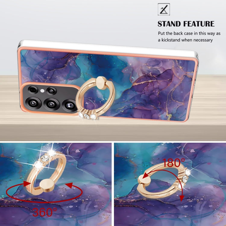 For Samsung Galaxy S25 Ultra 5G Electroplating Marble Dual-side IMD Phone Case with Ring(Purple 016) - Galaxy S25 Ultra 5G Cases by PMC Jewellery | Online Shopping South Africa | PMC Jewellery | Buy Now Pay Later Mobicred