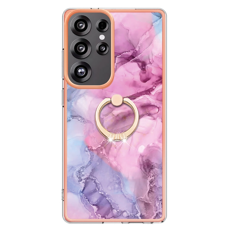 For Samsung Galaxy S25 Ultra 5G Electroplating Marble Dual-side IMD Phone Case with Ring(Pink 013) - Galaxy S25 Ultra 5G Cases by PMC Jewellery | Online Shopping South Africa | PMC Jewellery | Buy Now Pay Later Mobicred