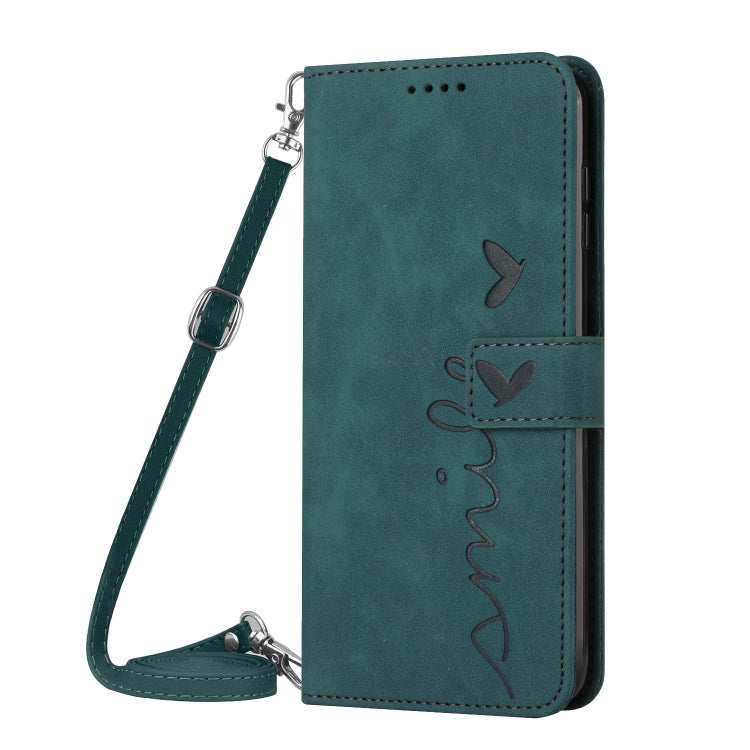 For Samsung Galaxy S25 Ultra 5G Skin Feel Heart Embossed Leather Phone Case with Long Lanyard(Green) - Galaxy S25 Ultra 5G Cases by PMC Jewellery | Online Shopping South Africa | PMC Jewellery | Buy Now Pay Later Mobicred