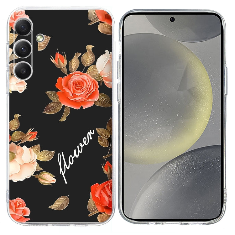 For Samsung Galaxy S25 5G Colorful Painting Pattern TPU Phone Case(Flowers On Black) - Galaxy S25 5G Cases by PMC Jewellery | Online Shopping South Africa | PMC Jewellery | Buy Now Pay Later Mobicred