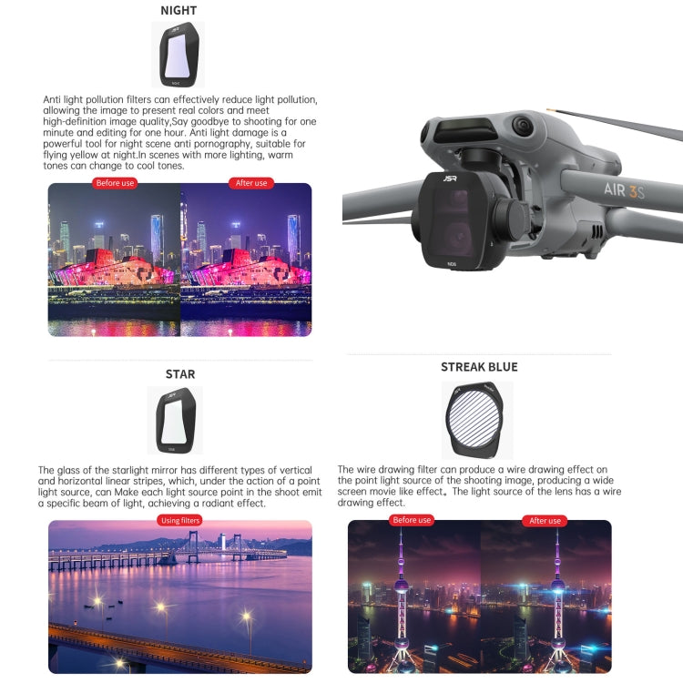For DJI Air 3S JSR CB Series Drone Lens Filter, Filter:8 in 1 CPL UV ND Mixed - free shipping - PMC TechLife - Order now!