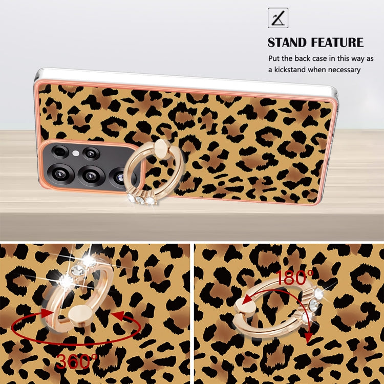 For Samsung Galaxy S25 Ultra 5G Electroplating Dual-side IMD Phone Case with Ring Holder(Leopard Print) - Galaxy S25 Ultra 5G Cases by PMC TechLife | Online Shopping South Africa | PMC TechLife | Buy Now Pay Later Mobicred