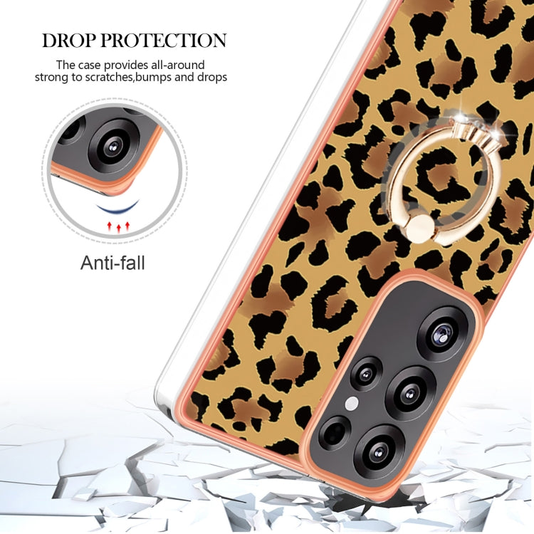 For Samsung Galaxy S25 Ultra 5G Electroplating Dual-side IMD Phone Case with Ring Holder(Leopard Print) - Galaxy S25 Ultra 5G Cases by PMC TechLife | Online Shopping South Africa | PMC TechLife | Buy Now Pay Later Mobicred