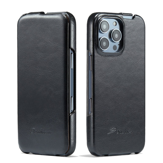 For iPhone 16 Pro Max Fierre Shann 64 Texture Vertical Flip PU Leather Phone Case(Black) - iPhone 16 Pro Max Cases by FIERRE SHANN | Online Shopping South Africa | PMC Jewellery | Buy Now Pay Later Mobicred