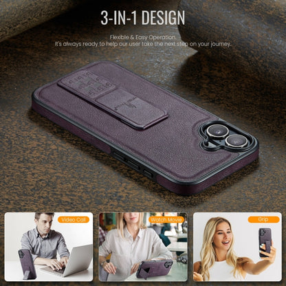 For iPhone 16 Plus Fierre Shann Oil Wax Cow Leather Holder Back Phone Case(Purple) - iPhone 16 Plus Cases by FIERRE SHANN | Online Shopping South Africa | PMC Jewellery | Buy Now Pay Later Mobicred