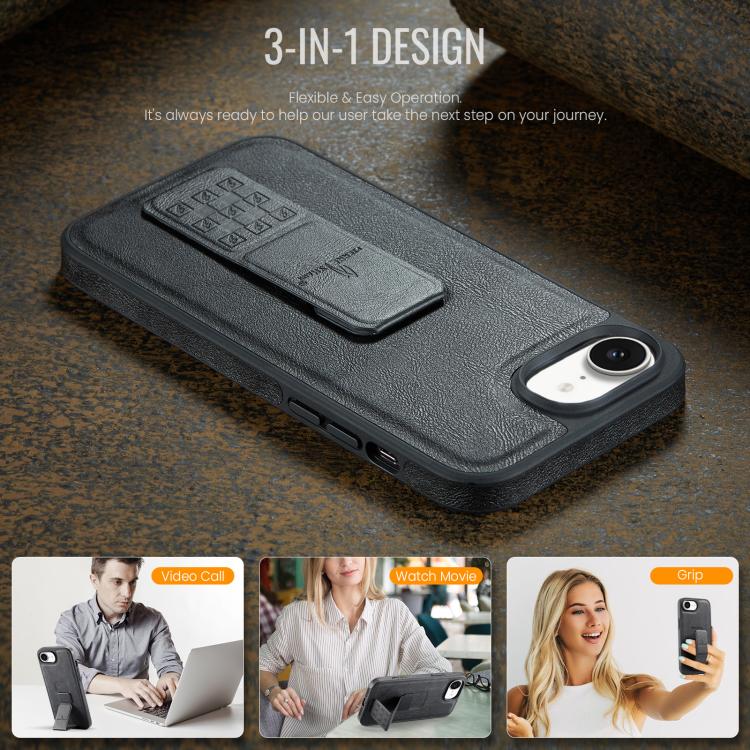 For iPhone 16e Fierre Shann Oil Wax Cow Leather Holder Back Phone Case(Black) - free shipping - PMc TechLife - Order now!