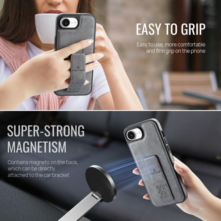 For iPhone 16e Fierre Shann Oil Wax Cow Leather Holder Back Phone Case(Grey) - free shipping - PMc TechLife - Order now!