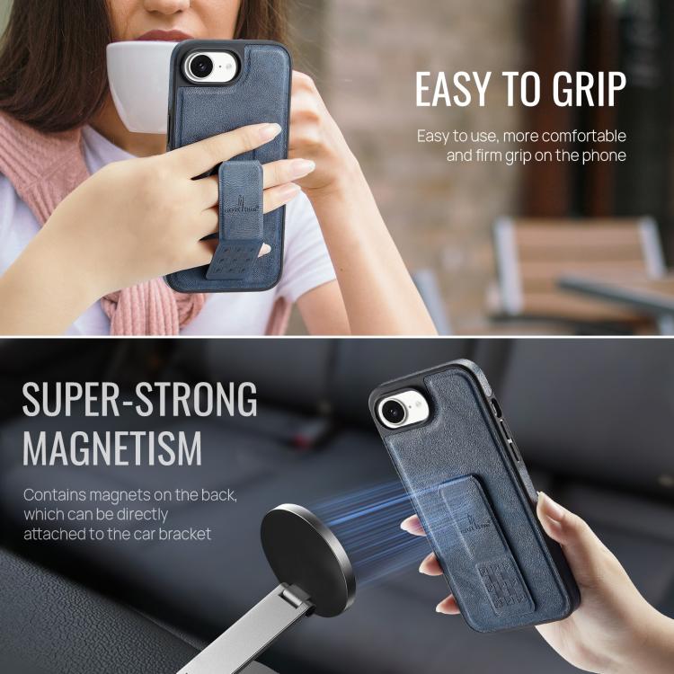 For iPhone 16e Fierre Shann Oil Wax Cow Leather Holder Back Phone Case(Blue) - free shipping - PMc TechLife - Order now!