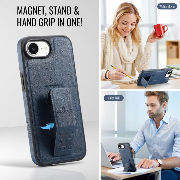 For iPhone 16e Fierre Shann Oil Wax Cow Leather Holder Back Phone Case(Blue) - free shipping - PMc TechLife - Order now!