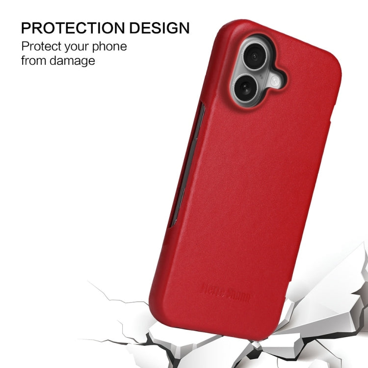 For iPhone 16 Plus Fierre Shann Top Layer Cowhide Business Magnetic Leather Phone Case(Red) - iPhone 16 Plus Cases by FIERRE SHANN | Online Shopping South Africa | PMC Jewellery | Buy Now Pay Later Mobicred