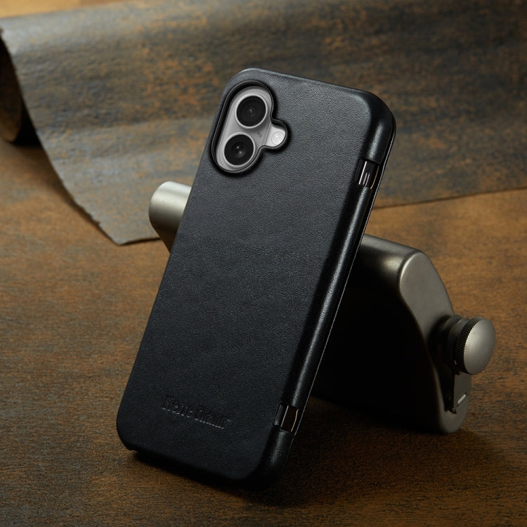 For iPhone 16 Plus Fierre Shann Top Layer Cowhide Business Magnetic Leather Phone Case(Black) - free shipping - PMC Jewellery - Order now!