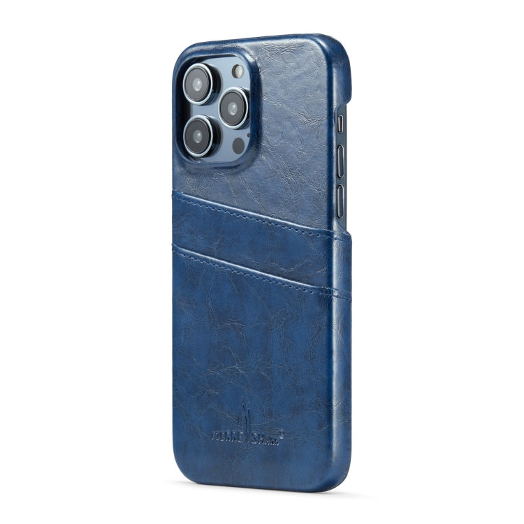 For iPhone 16 Pro Max Fierre Shann Retro Oil Wax Texture Card Slots PU Leather Phone Case(Blue) - iPhone 16 Pro Max Cases by FIERRE SHANN | Online Shopping South Africa | PMC Jewellery | Buy Now Pay Later Mobicred