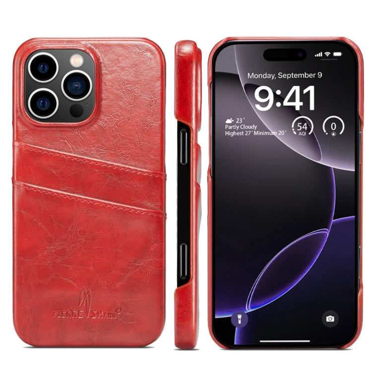 For iPhone 16 Pro Fierre Shann Retro Oil Wax Texture Card Slots PU Leather Phone Case(Red) - iPhone 16 Pro Cases by FIERRE SHANN | Online Shopping South Africa | PMC Jewellery | Buy Now Pay Later Mobicred