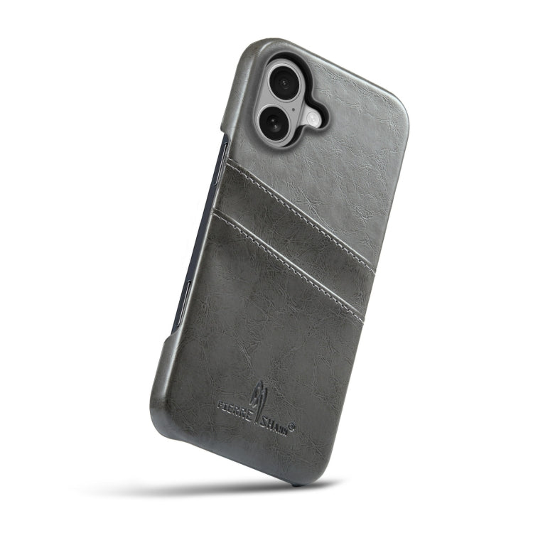 For iPhone 16 Plus Fierre Shann Retro Oil Wax Texture Card Slots PU Leather Phone Case(Grey) - free shipping - PMC Jewellery - Order now!