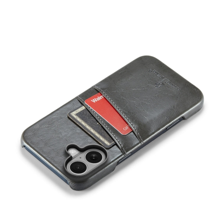 For iPhone 16 Plus Fierre Shann Retro Oil Wax Texture Card Slots PU Leather Phone Case(Grey) - free shipping - PMC Jewellery - Order now!