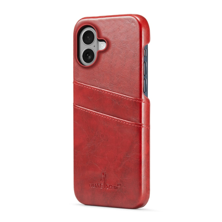 For iPhone 16 Fierre Shann Retro Oil Wax Texture Card Slots PU Leather Phone Case(Red) - iPhone 16 Cases by FIERRE SHANN | Online Shopping South Africa | PMC Jewellery | Buy Now Pay Later Mobicred