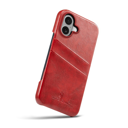 For iPhone 16 Fierre Shann Retro Oil Wax Texture Card Slots PU Leather Phone Case(Red) - iPhone 16 Cases by FIERRE SHANN | Online Shopping South Africa | PMC Jewellery | Buy Now Pay Later Mobicred