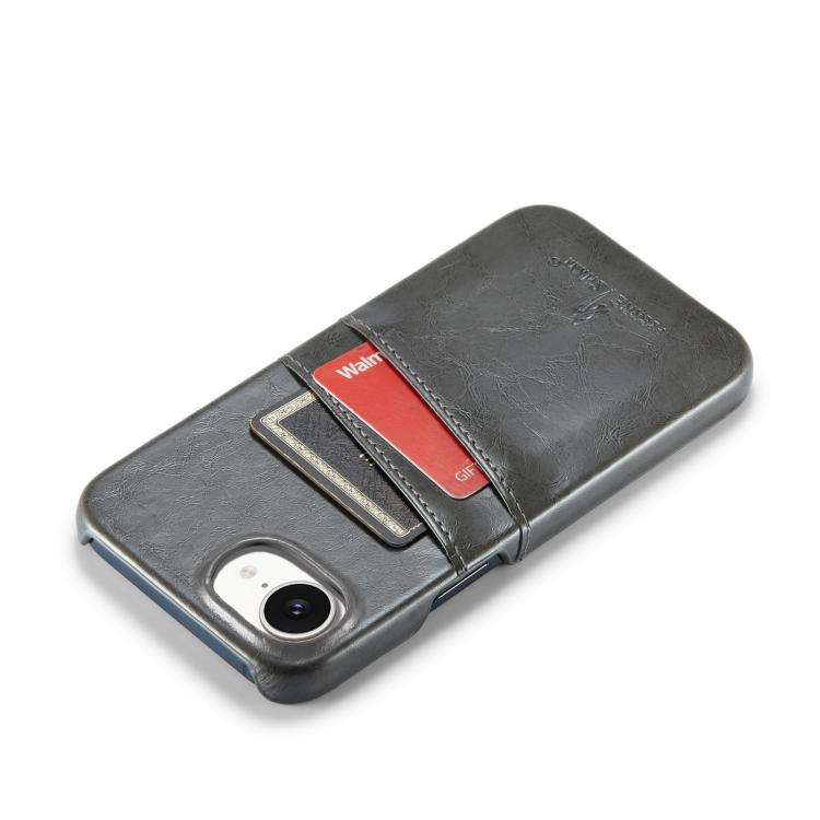 For iPhone 16e Fierre Shann Retro Oil Wax Texture Card Slots PU Leather Phone Case(Grey) - free shipping - PMc TechLife - Order now!