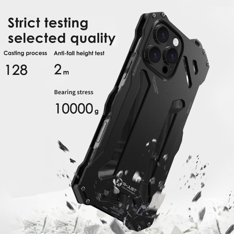 For iPhone 16 Plus R-JUST RJ-17 Shockproof Armor Hollow Metal Phone Case(Black) - iPhone 16 Plus Cases by R-JUST | Online Shopping South Africa | PMC Jewellery | Buy Now Pay Later Mobicred