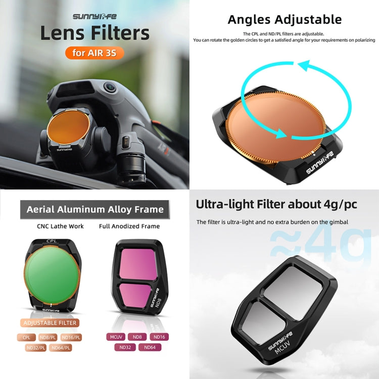For DJI Air 3S Sunnylife Camera Lens Filter, Filter:3 in 1 CPL ND8 ND16 - free shipping - PMC TechLife - Order now!