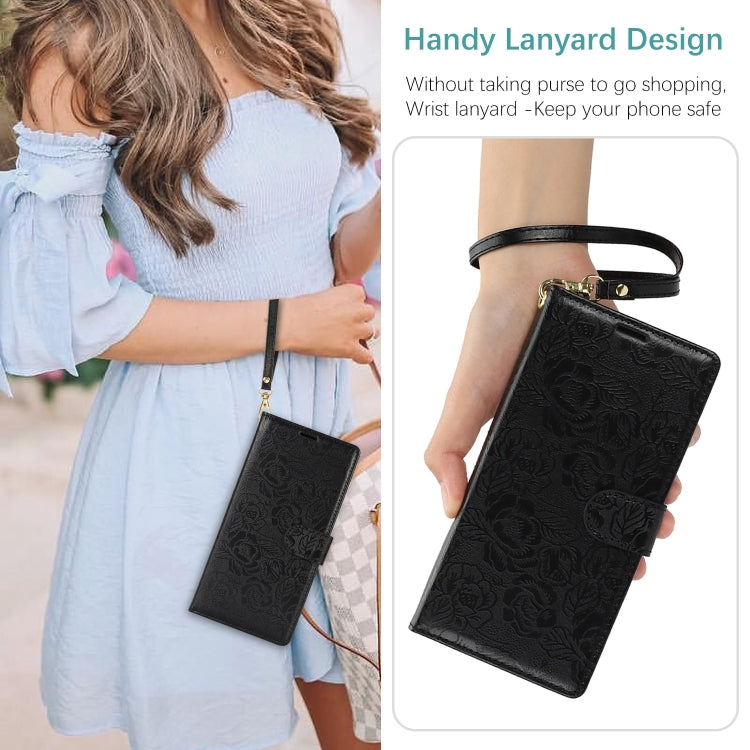 For Samsung Galaxy S25 Ultra 5G Peony Flowers Imprint Leather Phone Case(Black) - Galaxy S25 Ultra 5G Cases by PMC Jewellery | Online Shopping South Africa | PMC Jewellery | Buy Now Pay Later Mobicred